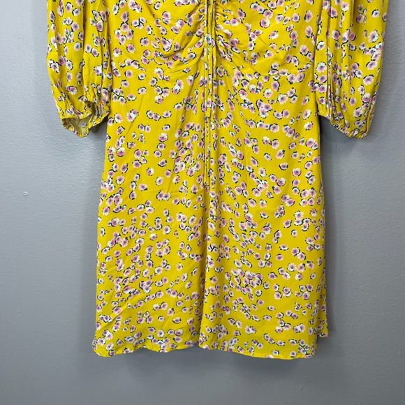 Nicholas Danni‎ Floral Dress Womens 2 Yellow Deep V-Neck Puff 3/4 Sleeve Lined - Picture 3 of 14